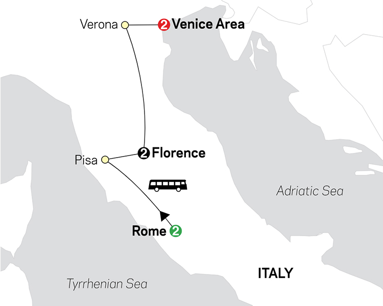 Rome, Florence & Venice tour map